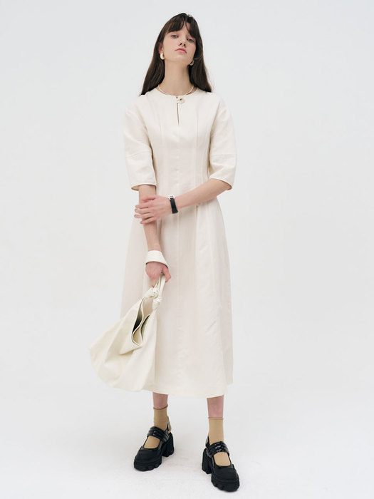 22 Summer_ Cream Linen Midi Dress