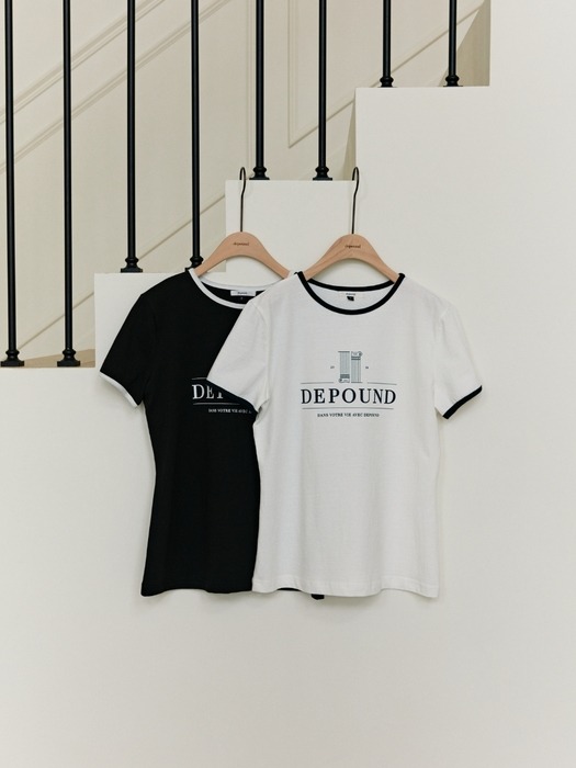 color block slim t-shirts ( black )