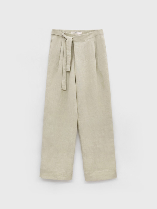 Belted Unbalnce Linen Pants / Cream