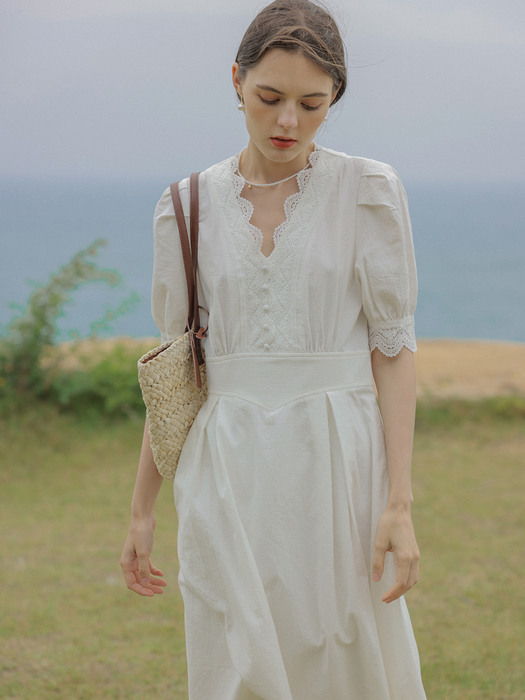 LIRIA v neck laced dress_white