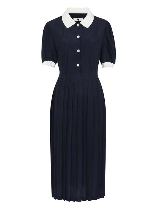 COLLAR CHIFFON PLEATS DRESS_NAVY (EEOP2OPR03W)