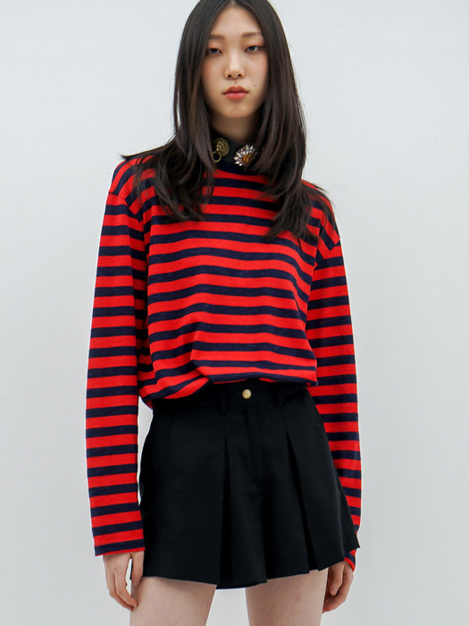 Breton Striped Slub Long-Sleeved Linen T-shirt[Red(UNISEX)]_UTT-ST92