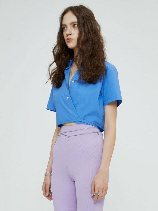 BACK KNOT CROP SHIRT (BLUE)