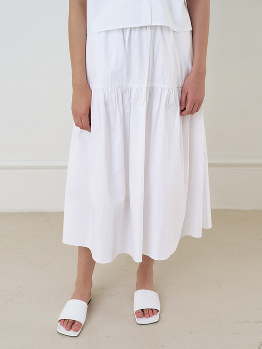 22SS Long Shirring Skirt_White