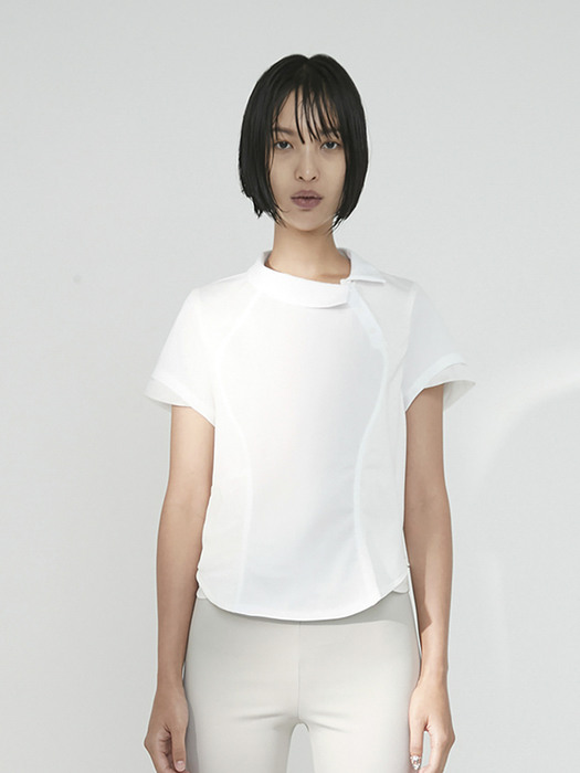 韓国 OJOS (オフォス) Side neck collar T-shirt SHOP - - OJOS