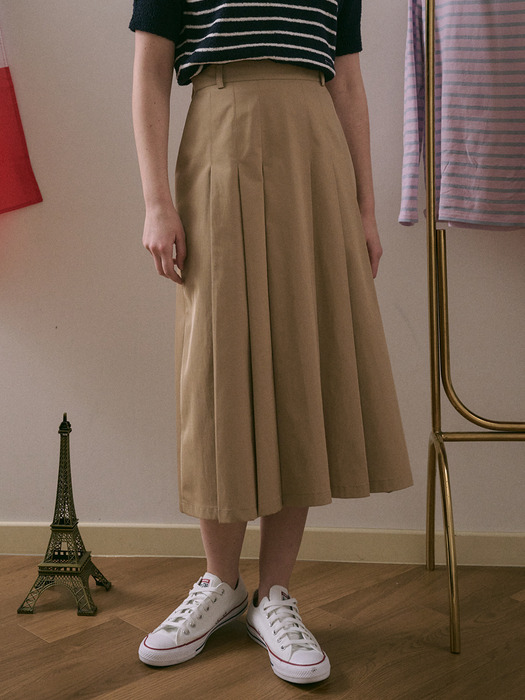 Cotton Pleated Midi Skirt