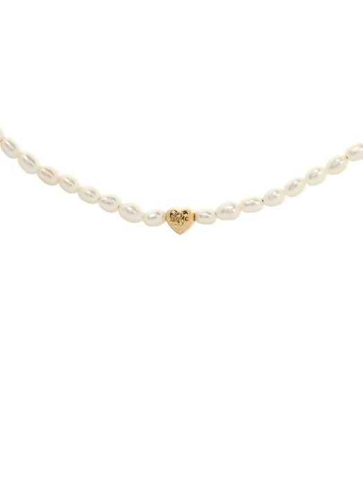 Tiny Heart Pearl Necklace Gold