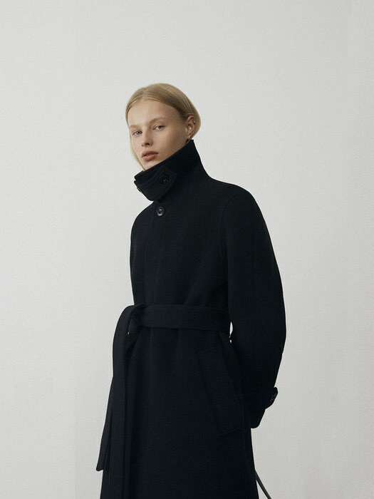 던스트]UNISEX BELTED WOOL MAC COAT BLACK_UDCO2D123BK