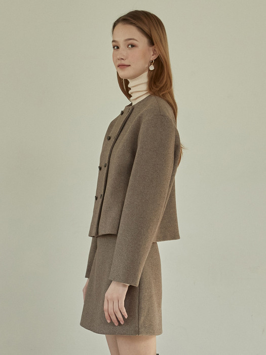 j1070 (SET) wool double jacket+wool mini skirt (gray brown)