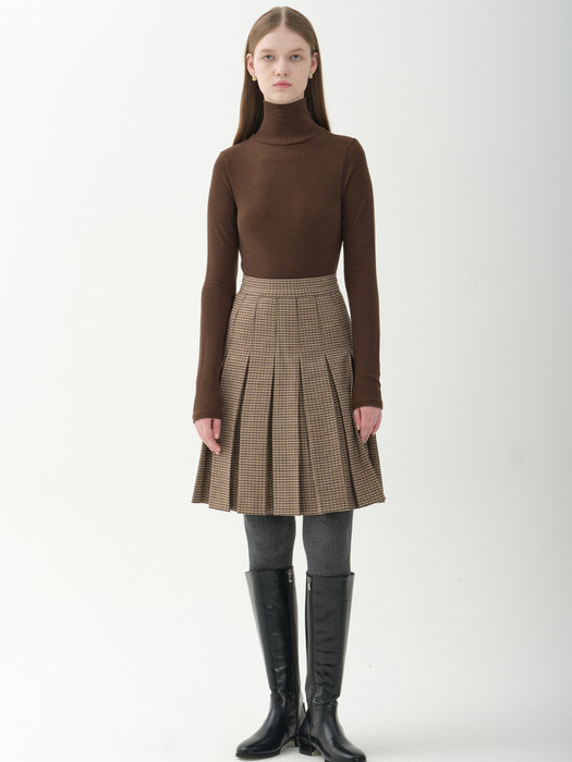 wool pleated hound tooth check skirt