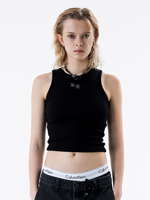 GLITTER RH LOGO RACERBACK TOP [BLACK]