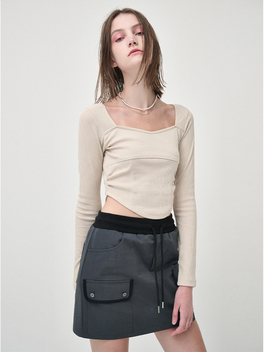 Cargo Banding Mini Skirt, Charcoal