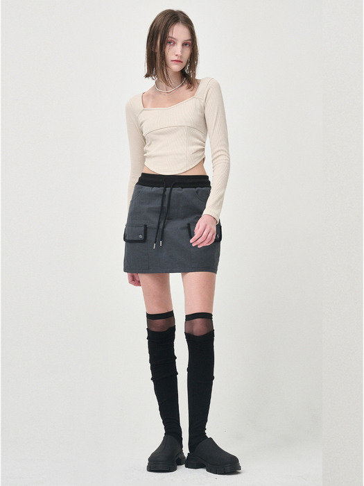 Cargo Banding Mini Skirt, Charcoal