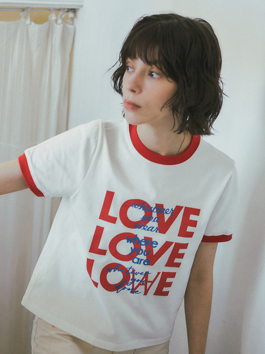 A3442 LOVE ringer T-shirt_White/Red