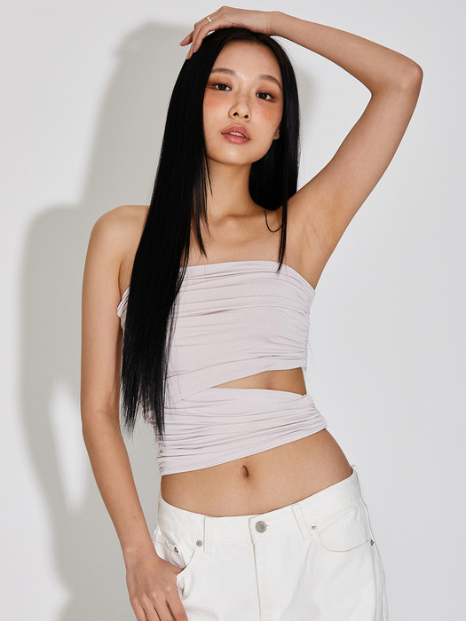 ONE SIDE CUT OUT SHIRRING TUBE TOP_T316TP121(BK)