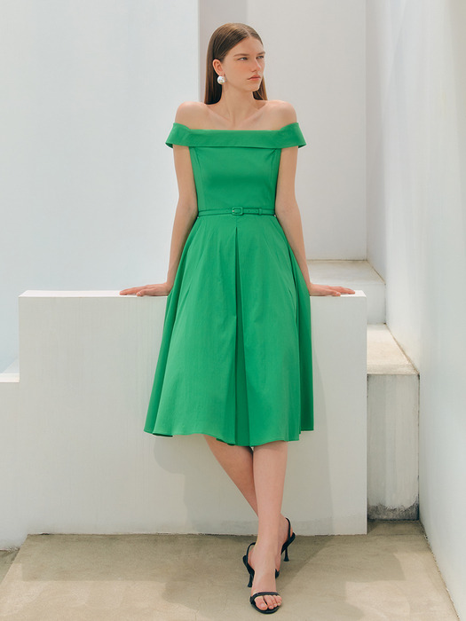 KATRINA Off shoulder midi dress (Green)