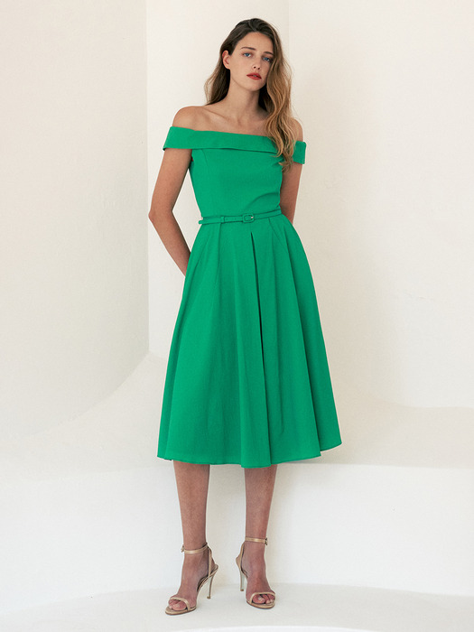 KATRINA Off shoulder midi dress (Green)