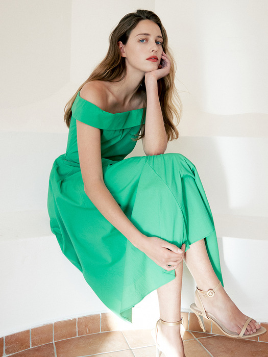 KATRINA Off shoulder midi dress (Green)