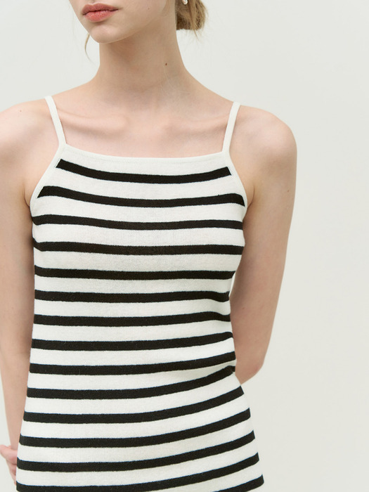 Milky stripe sleeveless mini dress - white