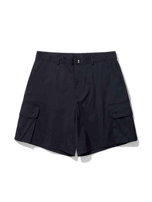 Convertible wide Cotton-Twill Cargo shorts Navy