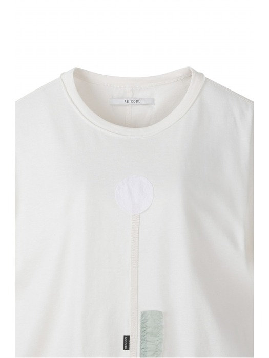 Patchwork Crop Shirring T-shirt_RJTAM23706WHX