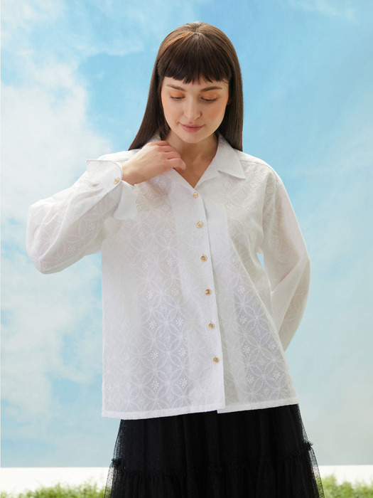 pink katiacho Loose Fit Broderie Cotton Shirts Pure White