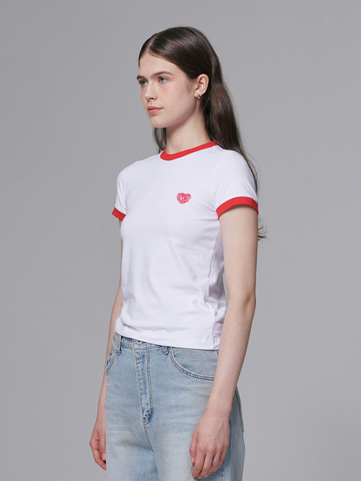 Heart ringer T shirt - White/Red