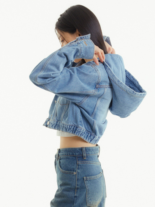 후드 데님 크롭자켓 블루_HOOD DENIM CROP JACKET BLUE