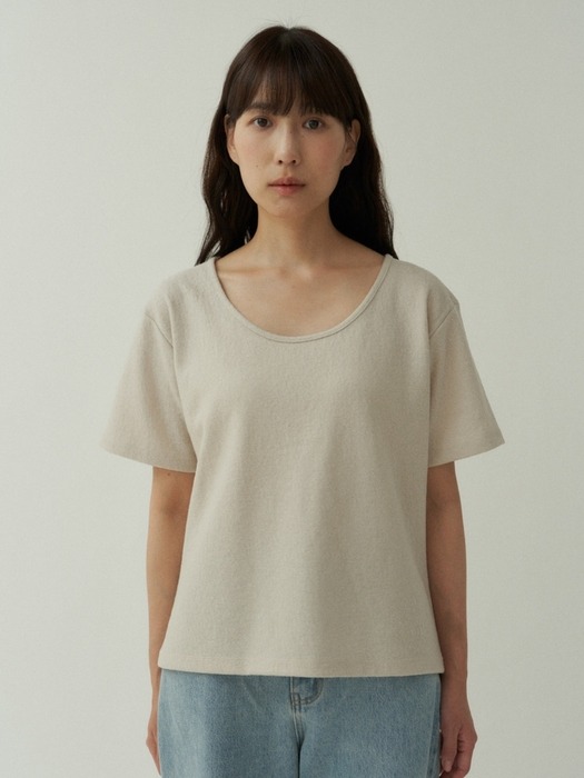 Line Wool T-shirt [Beige]