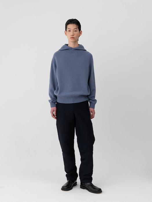 CASHMERE BLEND HOODED PULLOVER [BLUE]