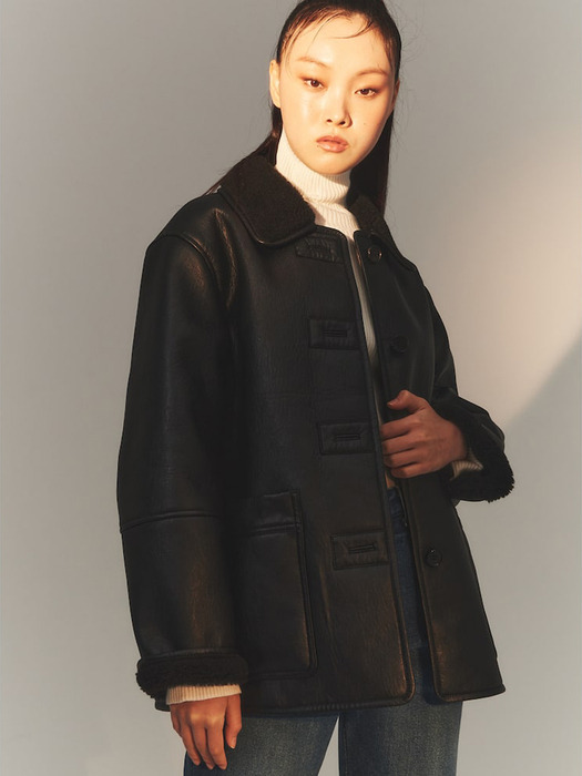 Faux Leather Jacket  Black (KE3X3VM035)