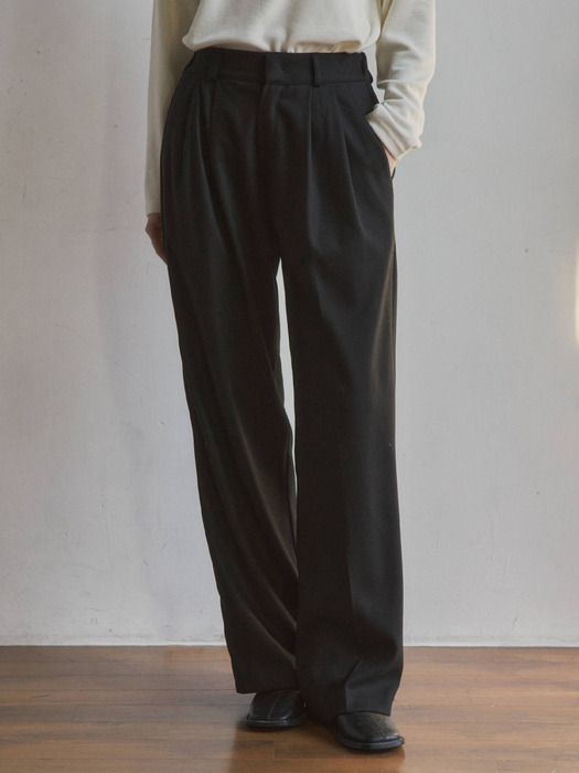 (W)Likewool two-tuck semi-wide slacks/4col