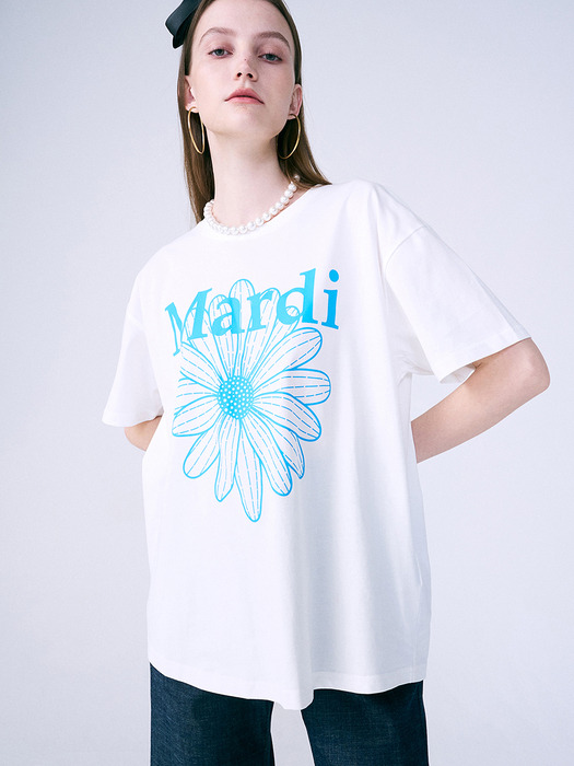 TSHIRT FLOWERMARDI_WHITE FLUOBLUE