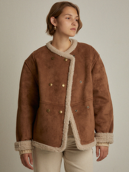 Faux shearling double coat (brown)