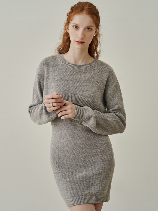 Sot basic crop bolero knit mini dress set - grey