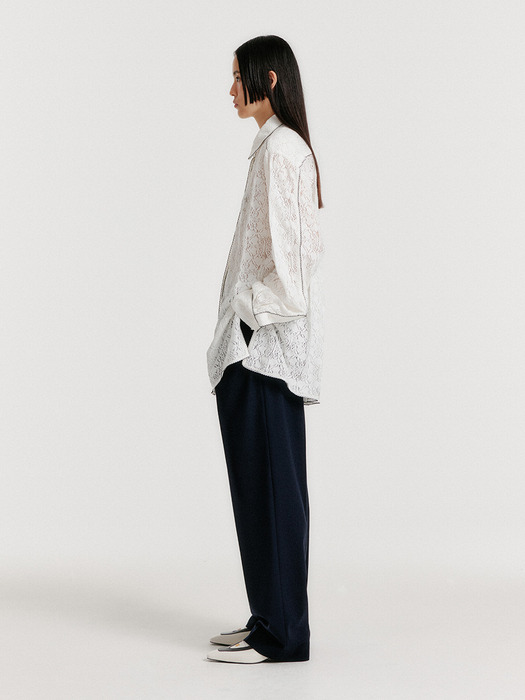 YOLO Oversized Lace Trim Shirt - Ivory
