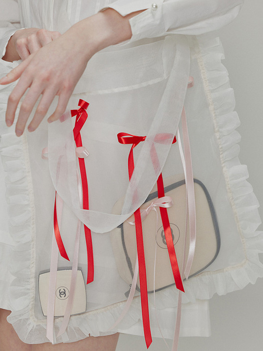 Organza ribbon detail shirring bag_White
