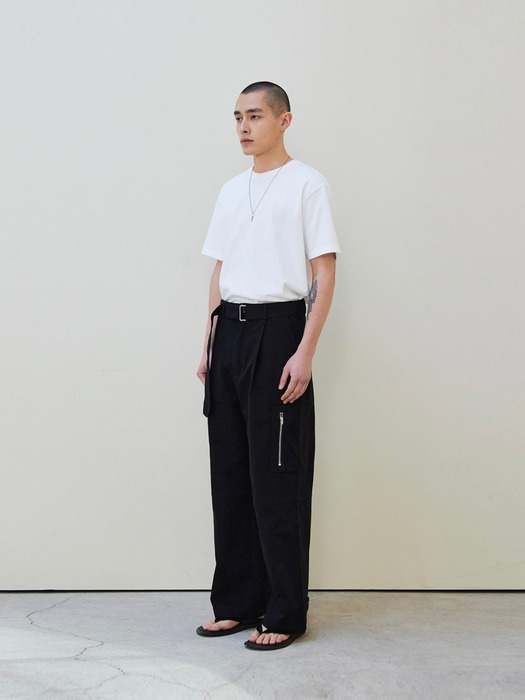 Belted Carpenter Cotton Pants (Black)