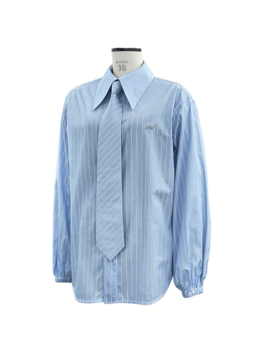 BLUE DOUBLE STRIPE LOGO SHIRT AND TIE