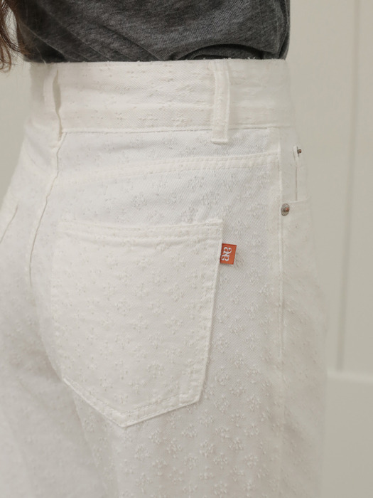 Lace Two Button Wide Cotton Pants (White)
