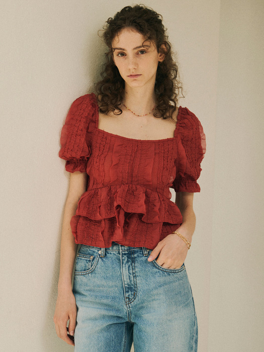 OFF-SHOULDER PUFF BLOUSE_RED