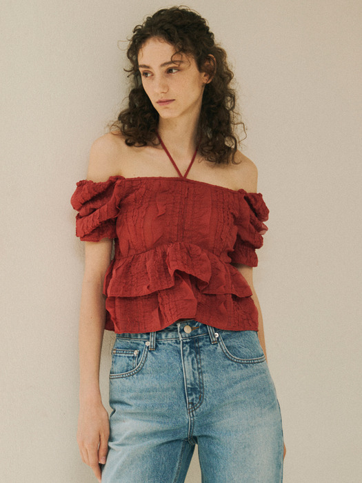 OFF-SHOULDER PUFF BLOUSE_RED