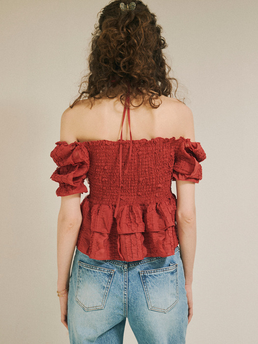 OFF-SHOULDER PUFF BLOUSE_RED