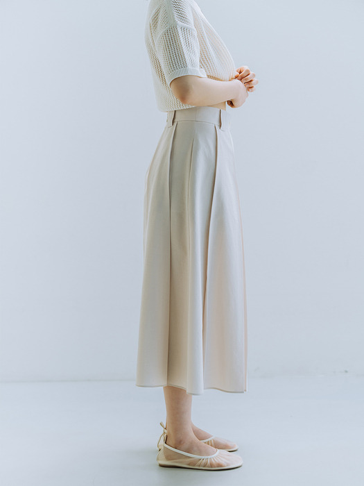 TEXTURED PLEATS SKIRT_PALE BEIGE