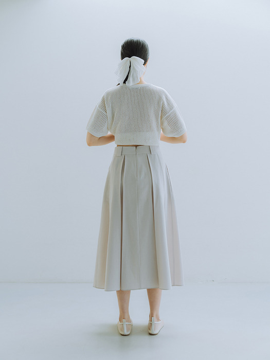 TEXTURED PLEATS SKIRT_PALE BEIGE