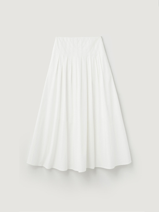 Tuck pleats long skirt - White