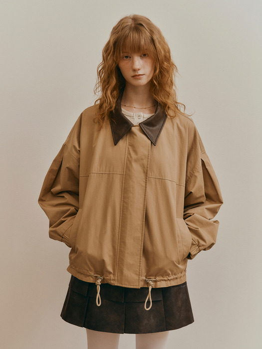 LEATHER COLLAR JUMPER_BEIGE