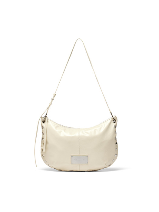 STUD LEATHER HOBO BAG IN IVORY