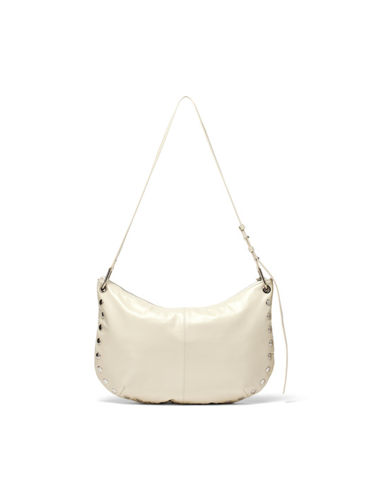 STUD LEATHER HOBO BAG IN IVORY