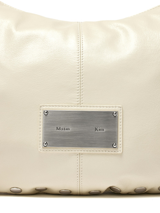 STUD LEATHER HOBO BAG IN IVORY